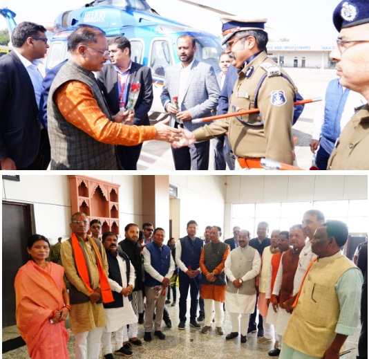 मुख्यमंत्री श्री विष्णु देव साय का स्वागत किया जनप्रतिनिधियों एवं अधिकारियों ने