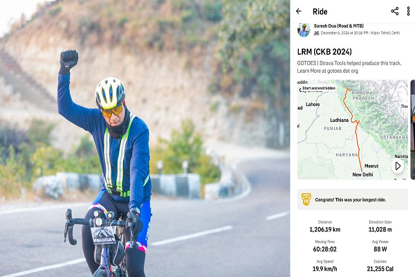 रायपुर के सीनियर साइकिलिस्ट सुरेश दुआ ने 93 घंटों में किया साइकिल से 1200 किमी का सफर