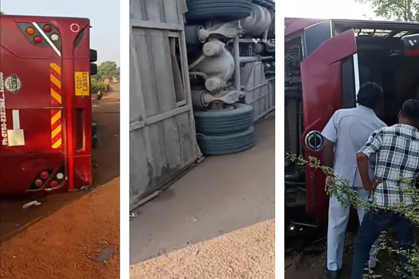  पायल ट्रेवल की बस अनियंत्रित होकर पलटी, 20 से अधिक यात्री घायल