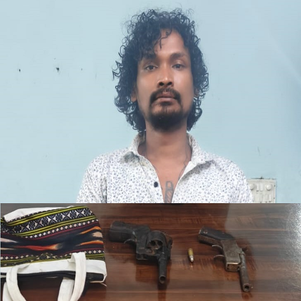 रिवॉल्वर, देशी कट्टा और जिंदा कारतूस के साथ हिस्ट्रीशीटर गिरफ्तार