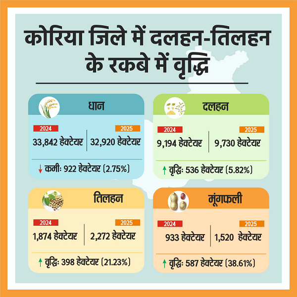  दलहन-तिलहन का रकबा बढ़ा, धान के रकबे में हुई कमी