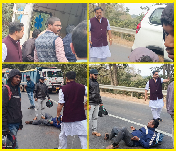 सड़क हादसे में घायल एनएमडीसी कर्मचारी को पूर्व नगर पालिका अध्यक्ष शैलेंद्र सिंह ने समय पर पहुंचाया अस्पताल।