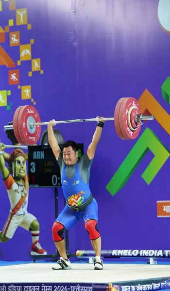 खेलो इंडिया ट्राइबल गेम्स 2026 : भारोत्तोलन के 94 किलोग्राम पुरुष वर्ग में अरुणाचल के लालू ताकू ने मारी बाजी
