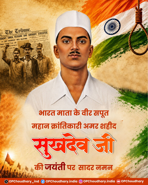 &rsquo;अमर शहीद सुखदेव की जयंती पर वित्त मंत्री श्री ओपी चौधरी ने अर्पित की भावभीनी श्रद्धांजलि&rsquo;