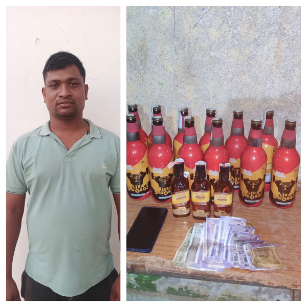 अवैध शराब बिक्री करते 01 आरोपी गिरफ्तार, बीयर एवं अंग्रेजी शराब सहित नगदी रकम जप्त।