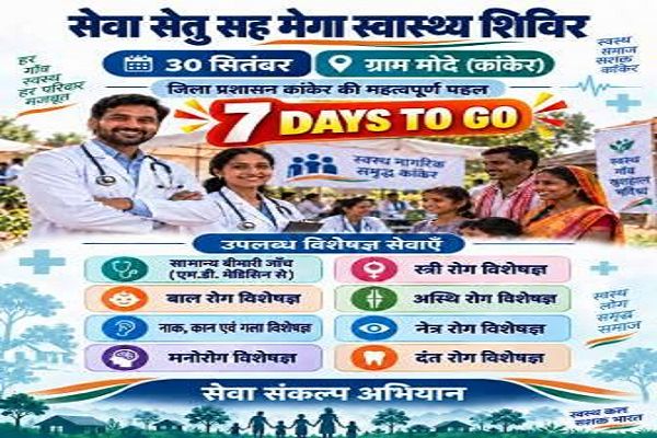 जिले में 30 सितंबर से 10 अक्टूबर तक होगा &lsquo;सेवा सेतु सह मेगा स्वास्थ्य शिविर&rsquo; का आयोजन