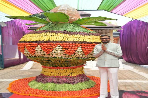 मनोहर गौशाला में फल-सब्जियों से सजाया मंगल कलश, गौमाता को कराया भोजन