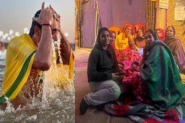 महाकुंभ में एक्टर ने लगाई आस्था की डुबकी, औरतों की टोली में हुए शामिल